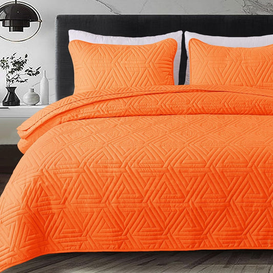 Whale Flotilla 3-Piece Queen Size Quilt Set/Bedspreads/Coverlets for All Season, Classic Geometric Pattern Bedding Set with 2 Pillow Shams, Soft and Lightweight, Orange