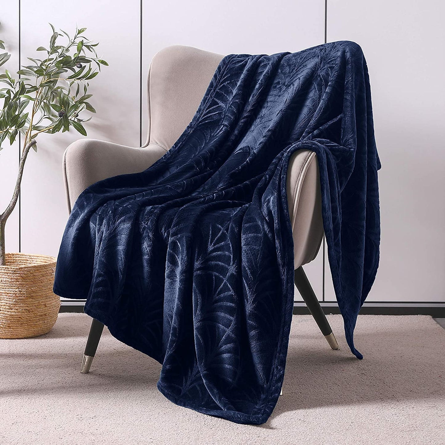 Whale Flotilla Fleece Throw Blanket for Couch, Soft Fluffy Sofa Bed Blanket with Vintage Pattern for All Season, Warm and Lightweight, 50x60 Inch,Navy Blue