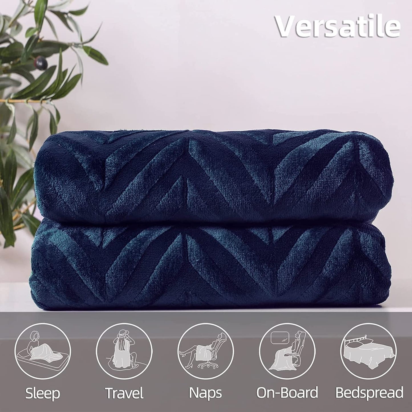 Whale Flotilla Flannel Fleece Twin Size(90x66 Inch) Lightweight Bed Blanket, Soft Velvet Bedspread Plush Fluffy Coverlet Chevron Design Decorative Blanket for All Seasons, Navy Blue