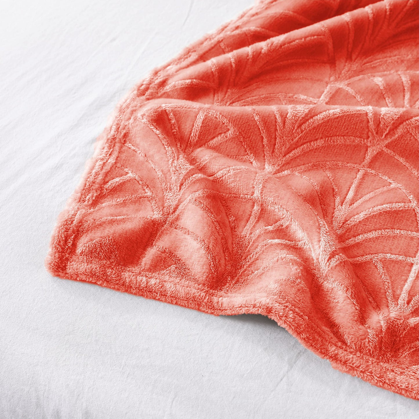 Flannel Throw Blanket for Couch, Soft Plush Fleece Throw Blanket with Decorative Palm Leaves Design, Coral, 50x60 Inch…