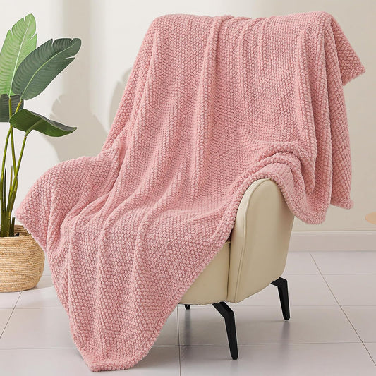 Fuzzy Fleece Throw Blanket for Couch, Fluffy Warm Soft Jacquard Blankets for Fall Winter, Lightweight and Cozy, 50x70 Inch