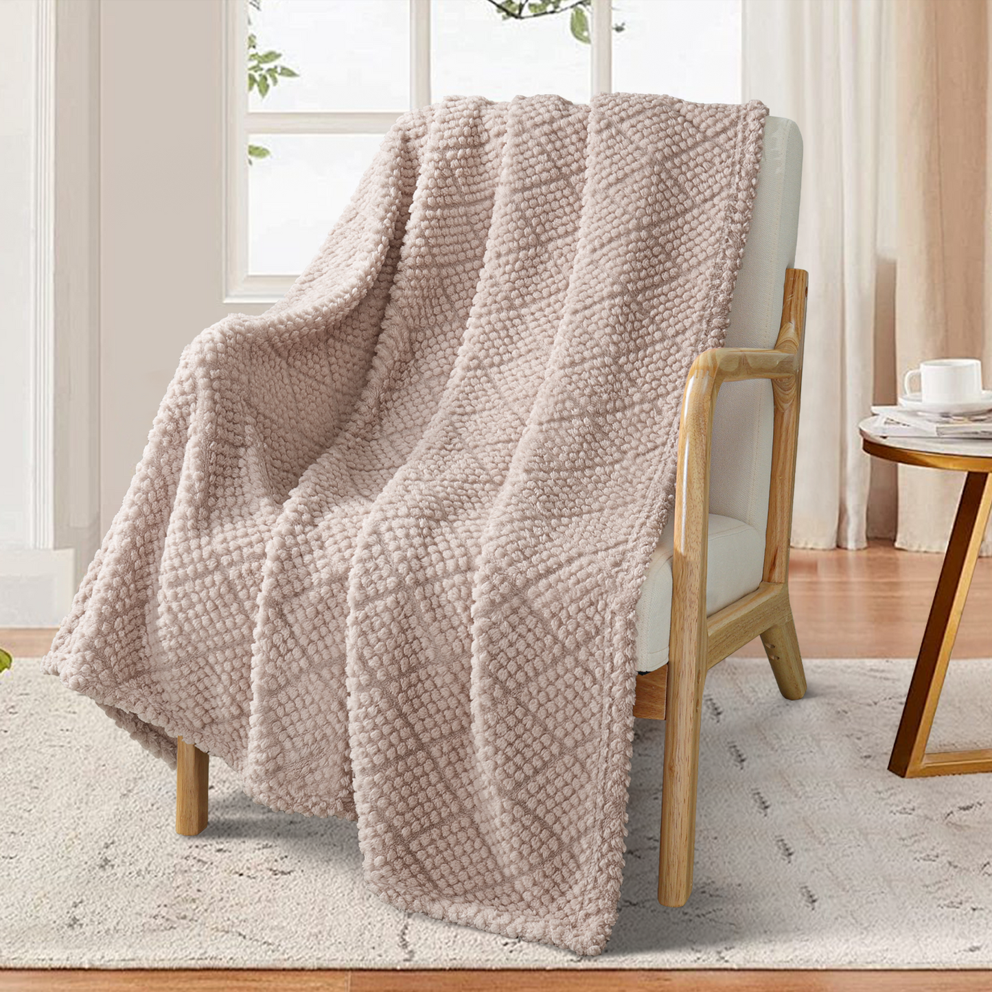 Whale Flotilla Fuzzy Fleece Throw Blanket for Couch, Bed, Soft Fluffy Jacquard Waffle Blankets for All Season, Lightweight and Warm, 50x60 Inch, Camel