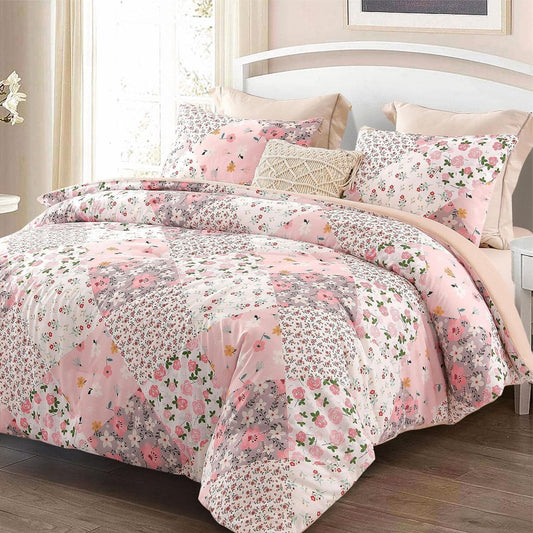 Whale Flotilla 3-Piece King Comforter Set, Soft Reversible Bedding Comforter Sets, Patchwork Printed Down Alternative Comforter Duvet for All Seasons, Pink