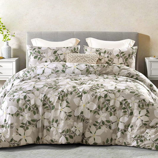 Whale Flotilla 3-Piece King Comforter Set, Soft Reversible Bedding Comforter Sets, Floral Printed Down Alternative Comforter Duvet for All Seasons, Bone