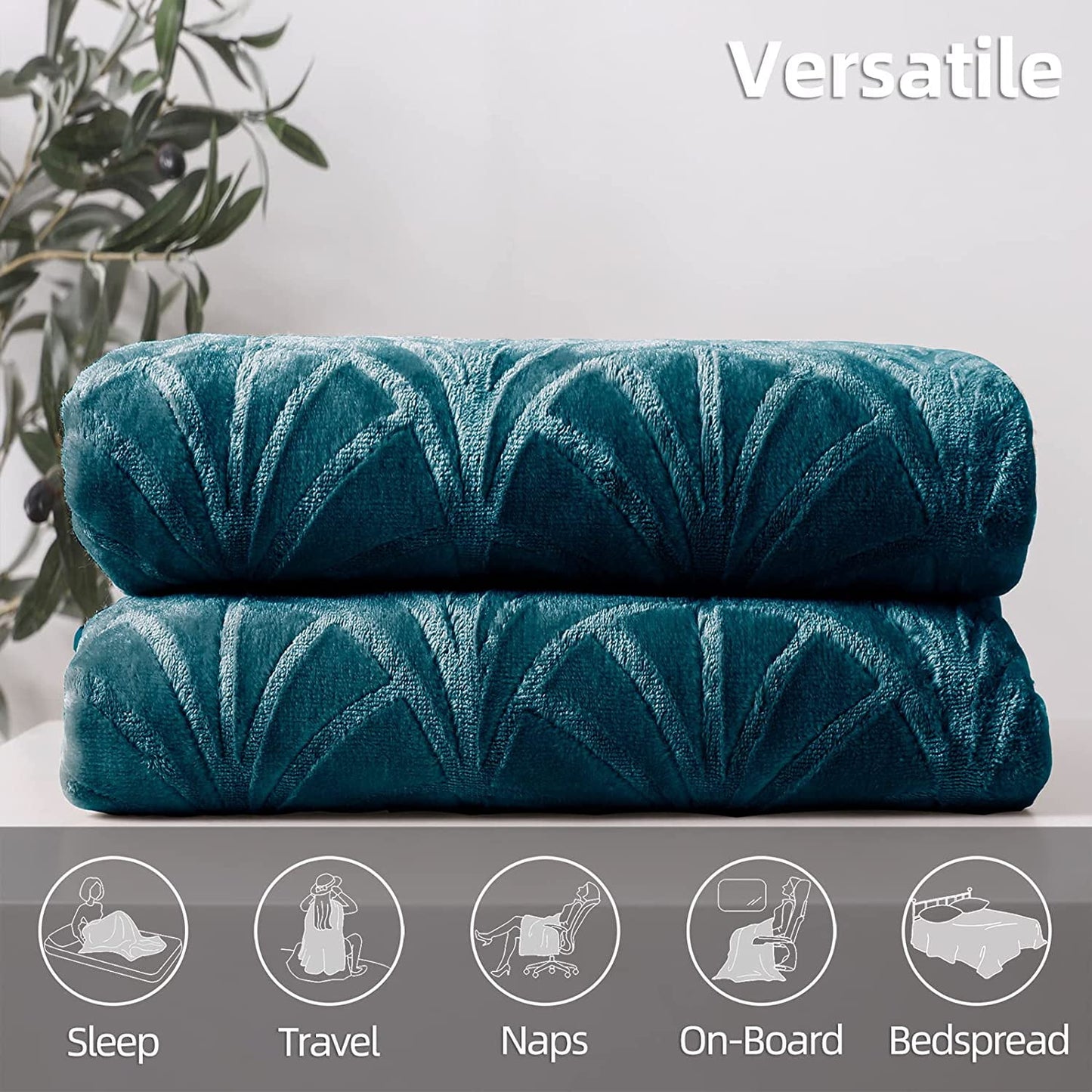 Whale Flotilla Flannel Fleece King Size(90x104 Inch) Lightweight Bed Blanket, Soft Velvet Bedspread Plush Fluffy Coverlet Palm Leaf Design Decorative Blanket for All Seasons, Grey Blue¡­