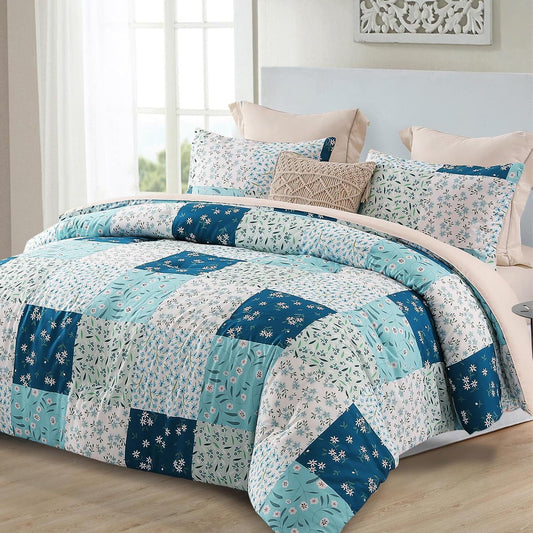 Whale Flotilla 3-Piece King Comforter Set, Soft Reversible Bedding Comforter Sets, Patchwork Printed Down Alternative Comforter Duvet for All Seasons, Blue