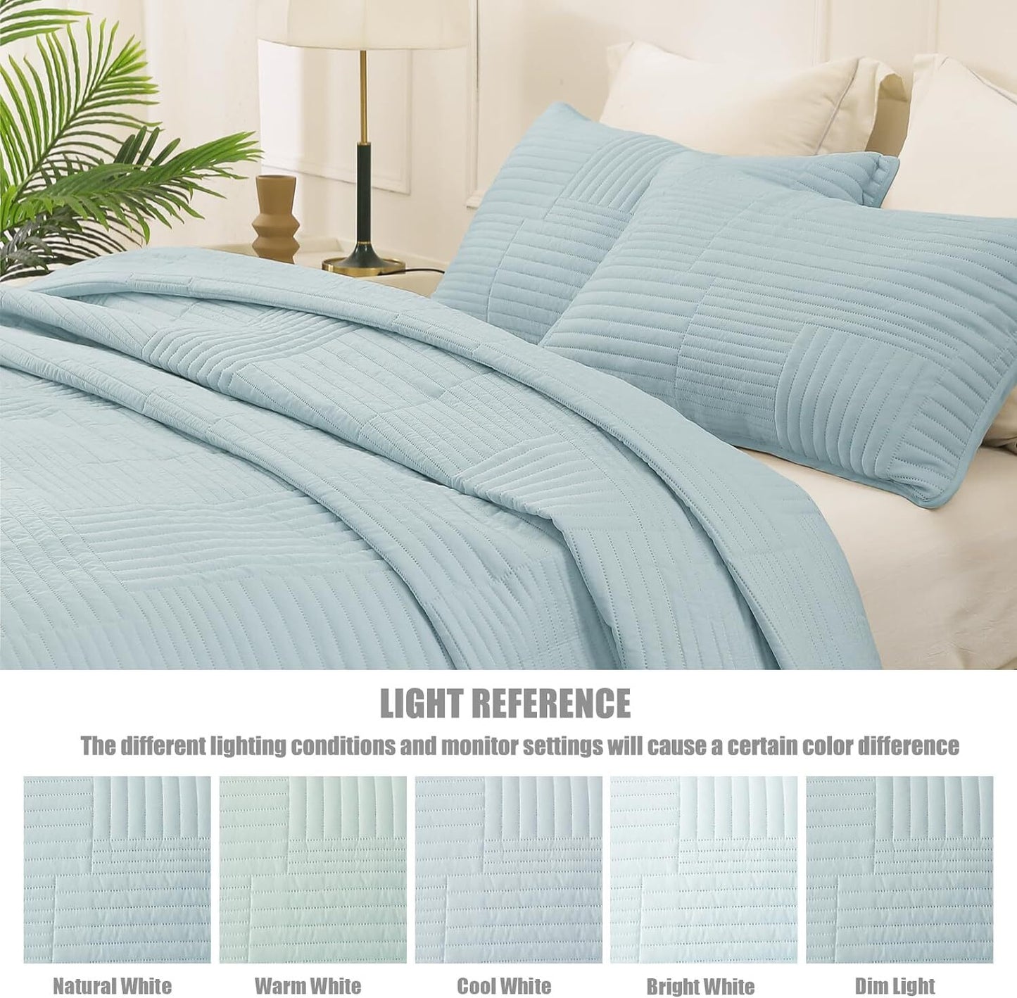 Whale Flotilla California King Quilt Set, Soft Oversized Quilts Bedspread Coverlet Striped Pattern, Lightweight Reversible Bedding Sets for All Seasons with Pillow Shams, 104x112 Inches, Aqua