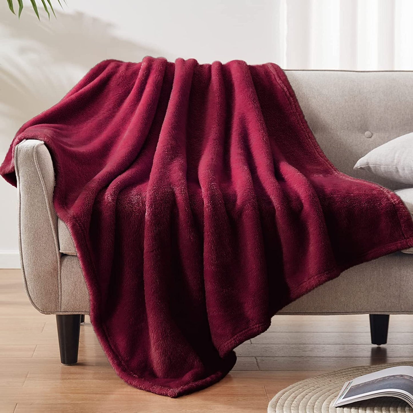 Whale Flotilla Fuzzy Faux Fur Throw Blanket for Couch, Soft Warm Fluffy Fleece Blanket for Bed/Sofa/Camping/Travel, Extra Large and Lightweight, 50x70 Inch, Burgundy