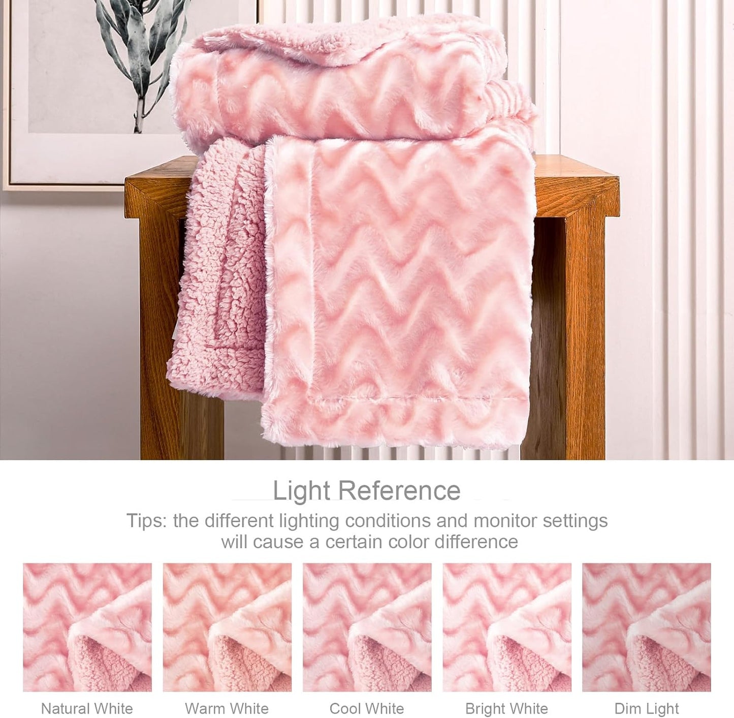 Whale Flotilla Faux Fur Sherpa Throw Blanket for Couch Sofa Bed, Cozy Reversible Fuzzy Fluffy Plush Throws Stylish Blankets for Winter Fall, Warm and Soft, 50x60 Inch, Pink