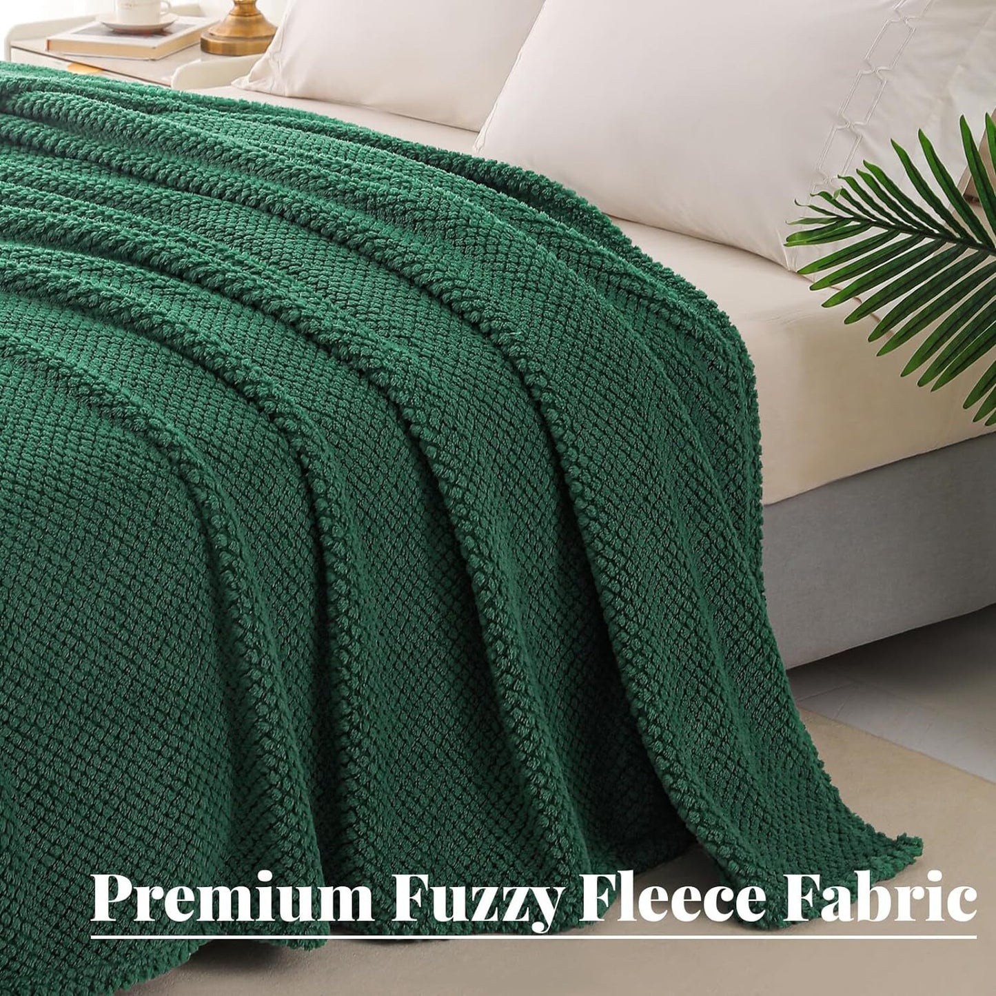 Whale Flotilla King Size Fuzzy Fleece Blanket, Fluffy Warm Soft Jacquard Bed Blankets for Fall Winter, Lightweight and Cozy, 90x104 Inch, Deep Green