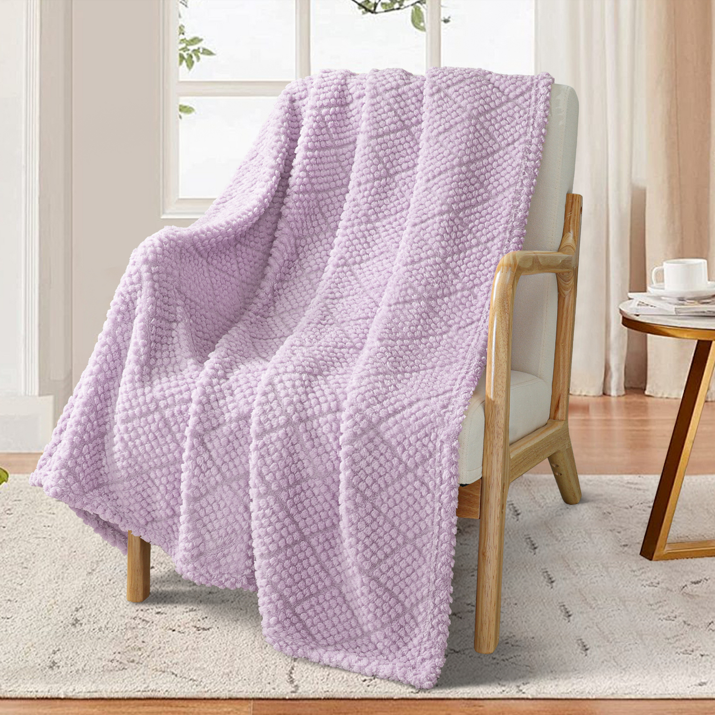 Whale Flotilla Fuzzy Fleece Throw Blanket for Couch, Bed, Soft Fluffy Jacquard Waffle Blankets for All Season, Lightweight and Warm, 50x60 Inch, Lilac