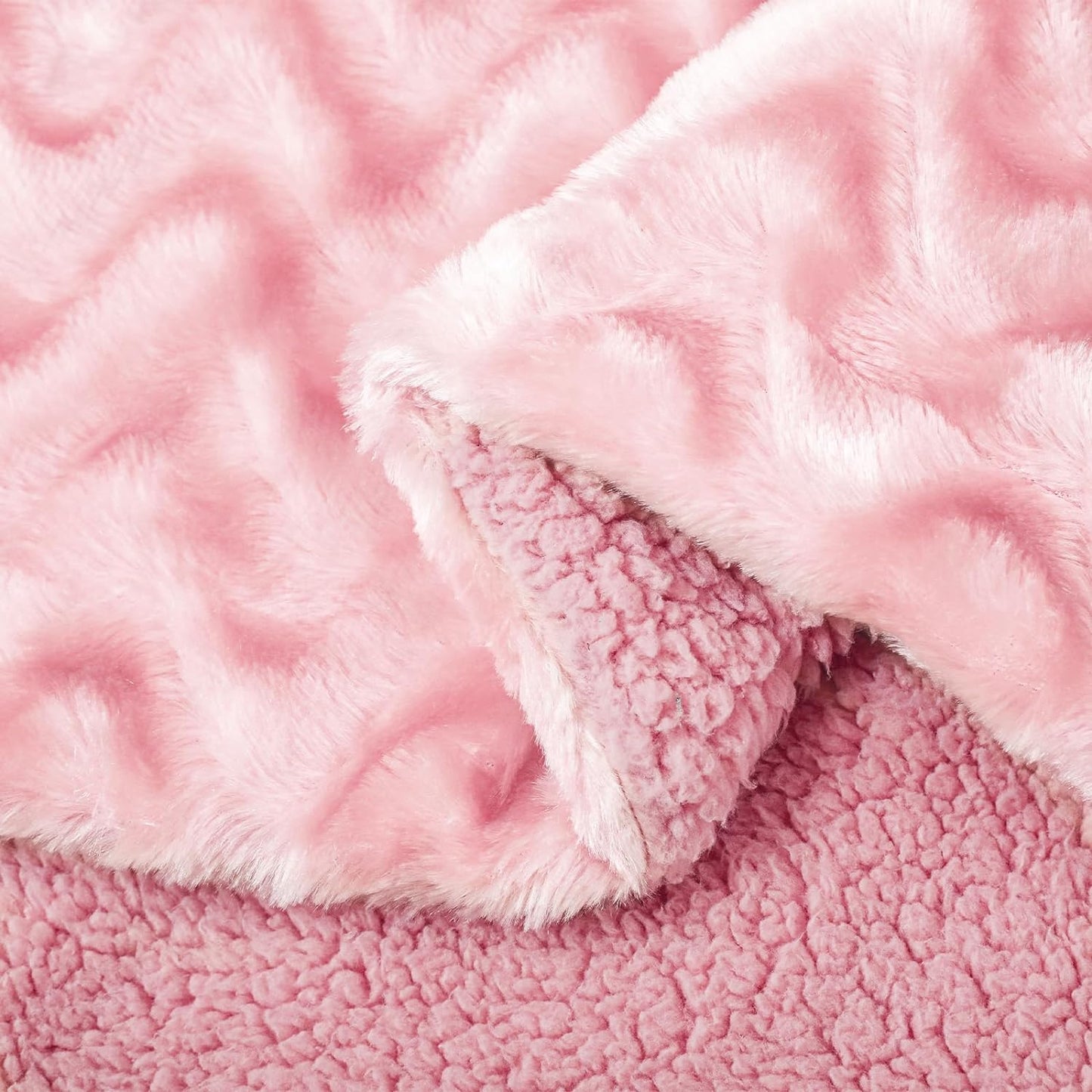 Whale Flotilla Faux Fur Sherpa Throw Blanket for Couch Sofa Bed, Cozy Reversible Fuzzy Fluffy Plush Throws Stylish Blankets for Winter Fall, Warm and Soft, 50x60 Inch, Pink