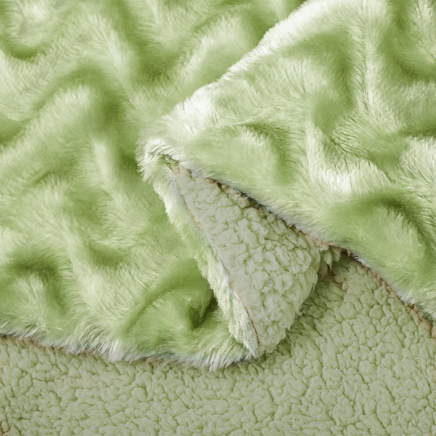 Whale Flotilla Faux Fur Sherpa Throw Blanket for Couch Sofa Bed, Cozy Reversible Fuzzy Fluffy Plush Throws Stylish Blankets for Winter Fall, Warm and Soft, 50x60 Inch, Light Green