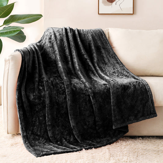 Whale Flotilla Extra Large Fleece Throw Blanket 50x70 Inch, Super Plush and Soft 300GSM Blankets for All Season, Fluffy and Lightweight, Black