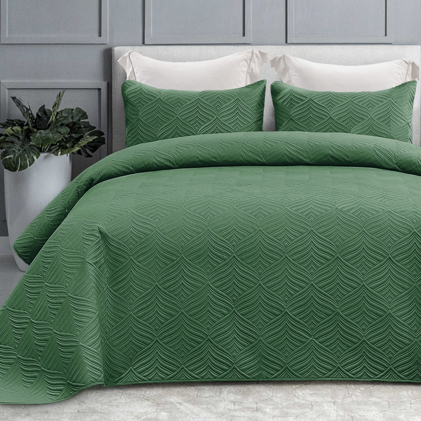 Whale Flotilla 2-Piece Twin Size Quilt Set, Soft Ultrasonic Embossed Bedding Set, Lightweight Bedspread Coverlet with Vintage Pattern, Reversible Bed Cover for All Seasons, Vintage Sage Green