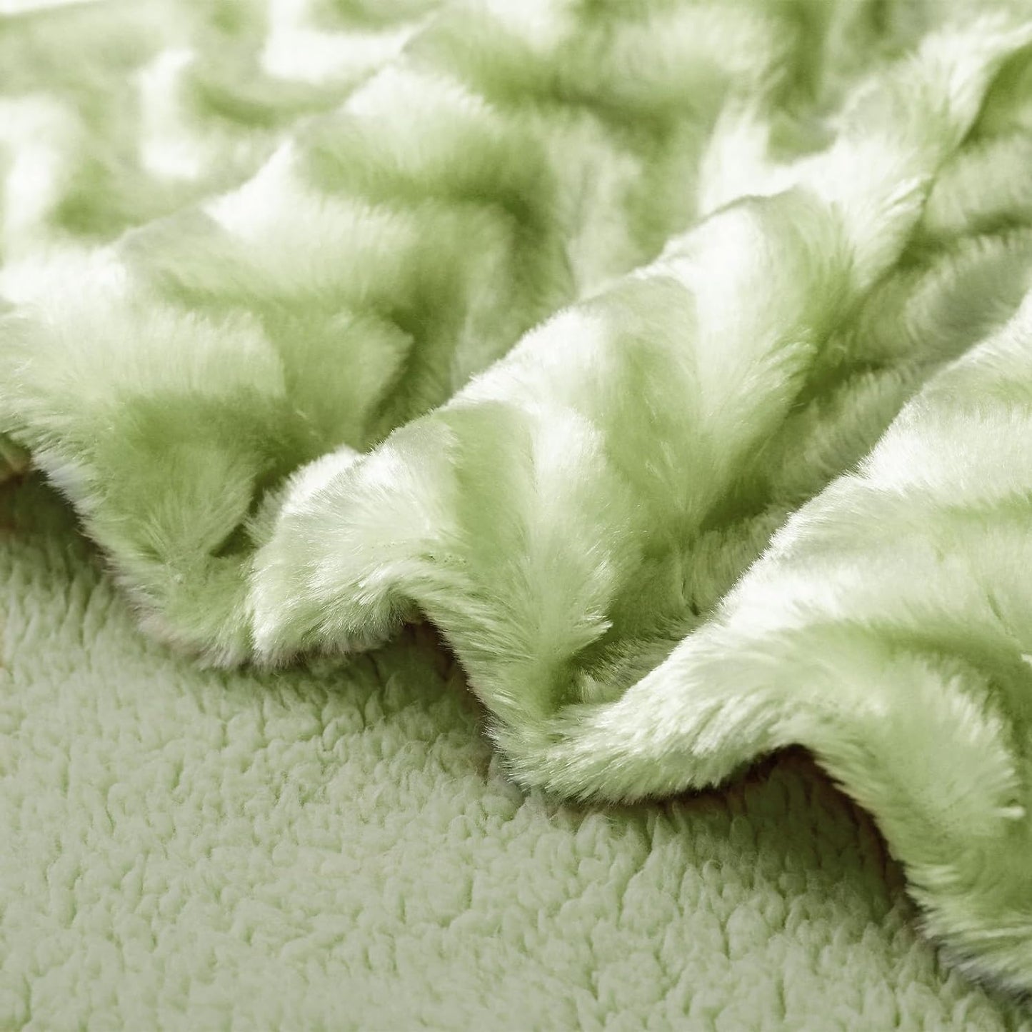 Whale Flotilla Faux Fur Sherpa Throw Blanket for Couch Sofa Bed, Cozy Reversible Fuzzy Fluffy Plush Throws Stylish Blankets for Winter Fall, Warm and Soft, 50x60 Inch, Light Green