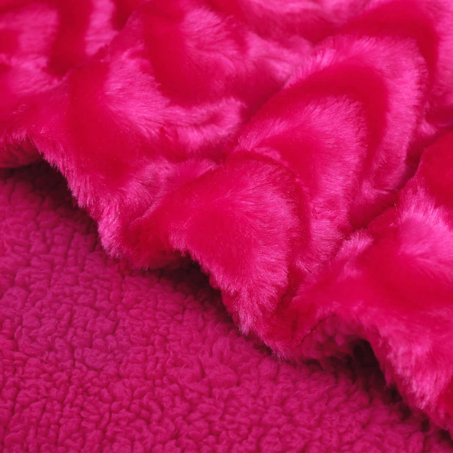 Whale Flotilla Faux Fur Sherpa Throw Blanket for Couch Sofa Bed, Cozy Reversible Fuzzy Fluffy Plush Throws Stylish Blankets for Winter Fall, Warm and Soft, 50x60 Inch, Hot Pink