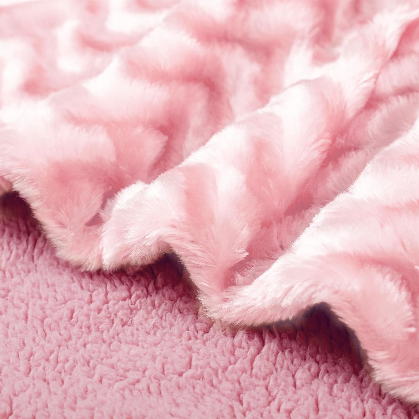 Whale Flotilla Faux Fur Sherpa Throw Blanket for Couch Sofa Bed, Cozy Reversible Fuzzy Fluffy Plush Throws Stylish Blankets for Winter Fall, Warm and Soft, 50x60 Inch, Pink