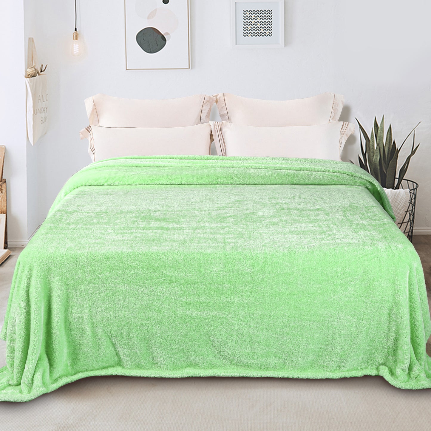 Whale Flotilla Fleece Twin Size Blanket for Bed 60x80 Inch, Super Plush and Soft 300GSM Blankets for All Season, Fluffy and Lightweight,Light Green