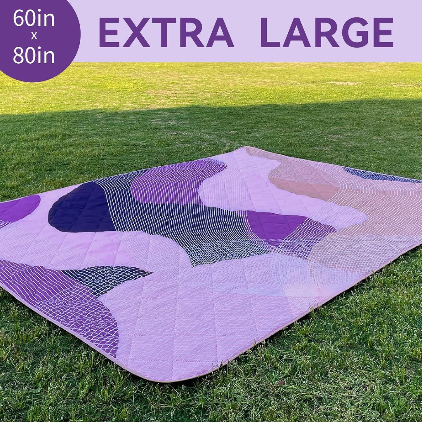 Whale Flotilla Extra Large Outdoor Picnic Blanket (60''x80''), Waterproof Durable Beach Blanket, Foldable Handy Mat Tote Spring Summer Great for Camping and Park, Purple