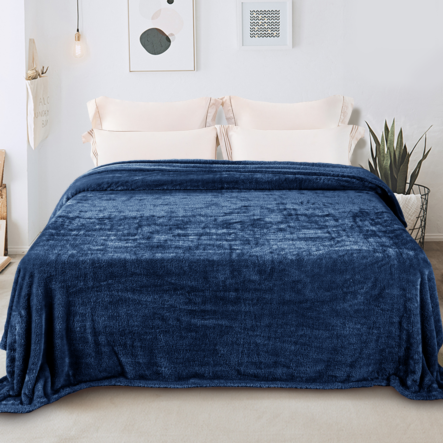 Whale Flotilla Fleece Twin Size Blanket for Bed 60x80 Inch, Super Plush and Soft 300GSM Blankets for All Season, Fluffy and Lightweight,Navy Blue