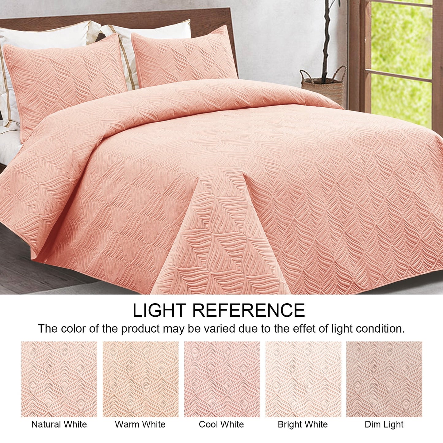 Whale Flotilla 3-Piece Queen/Full Size Quilt Set, Soft Ultrasonic Embossed Bedding Set, Lightweight Bedspread Coverlet with Vintage Pattern, Reversible Bed Cover for All Seasons, Vintage Blush Pink