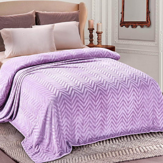 Whale Flotilla Flannel Fleece Queen Size Bed Blanket, Soft Velvet Lightweight Bedspread Plush Fluffy Coverlet Chevron Design Decorative Blanket for All Season, 90x90 Inch, Lilac