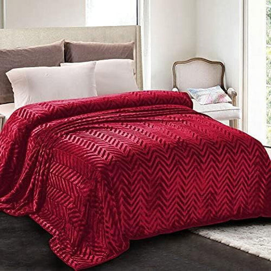 Whale Flotilla Flannel Fleece Queen Size Bed Blanket, Soft Velvet Lightweight Bedspread Plush Fluffy Coverlet Chevron Design Decorative Blanket for All Season, 90x90 Inch, Red