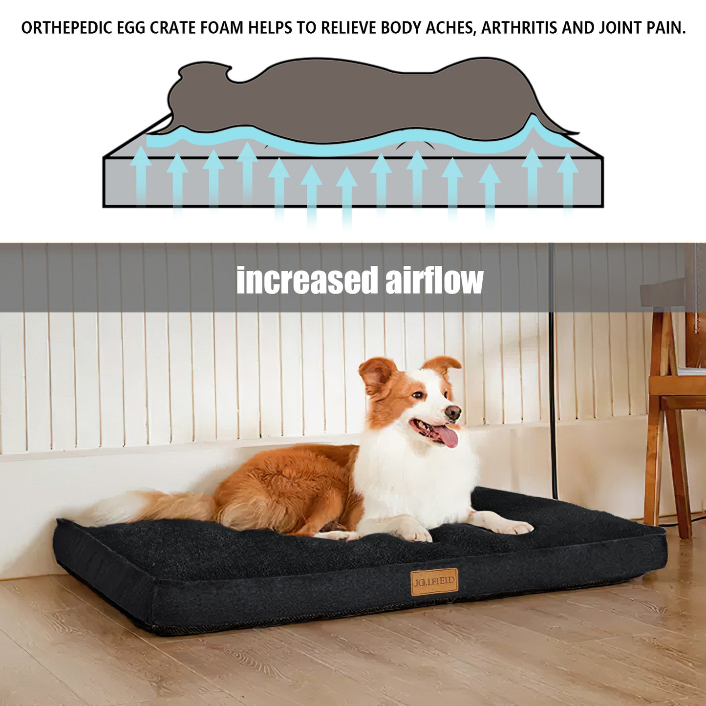 Jolifield Orthopedic dog bed for medium dogs 42*28 in Black