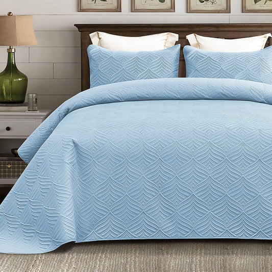 Whale Flotilla 3-Piece California King Size Quilt Set, Soft Ultrasonic Embossed Bedding Set, Lightweight Bedspread Coverlet with Vintage Pattern, Reversible Bed Cover for All Seasons, Vintage Blue