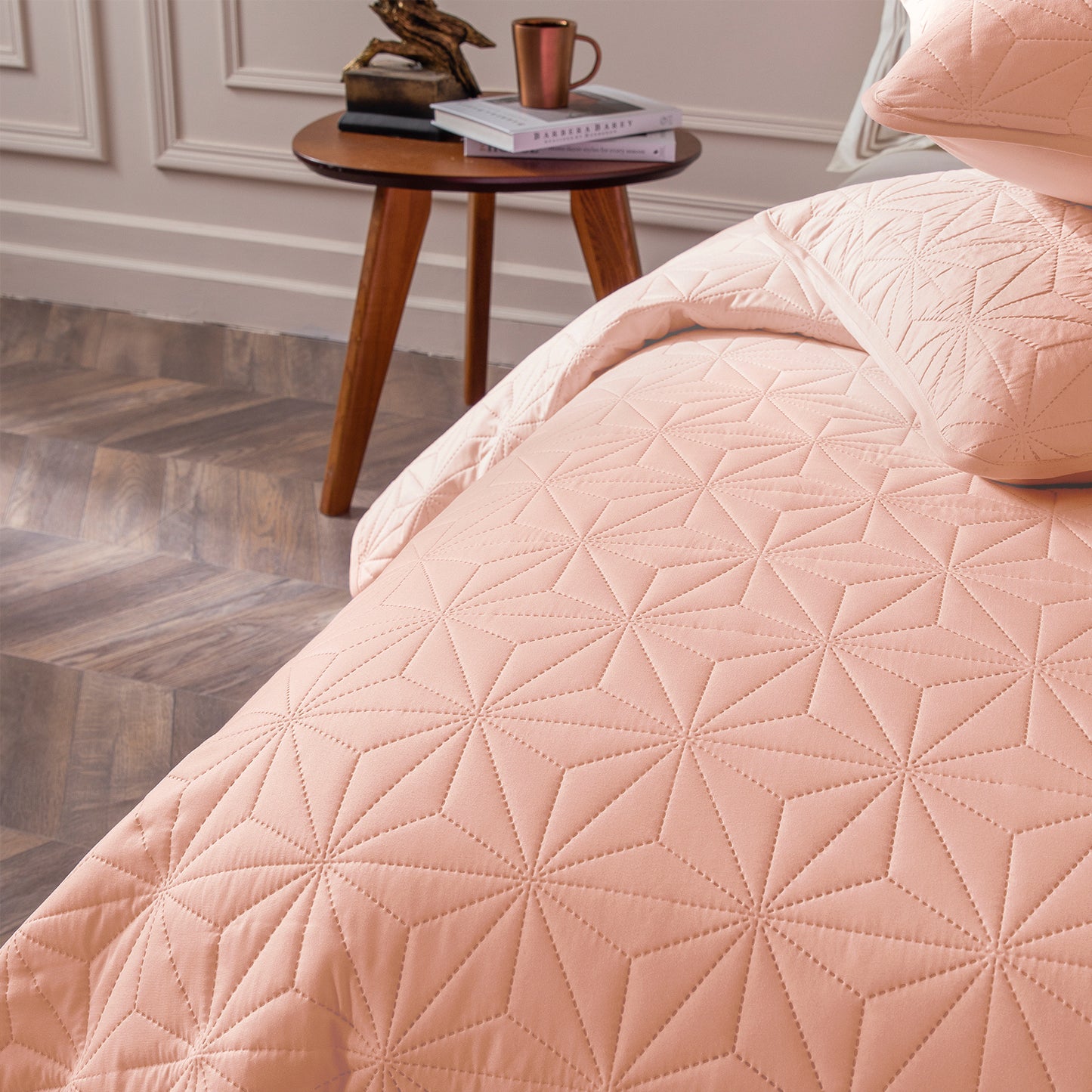 Whale Flotilla Microfiber Twin Size (68x88 inches) Quilt Set Lightweight Quilted Bedspreads Coverlets Set with Stars Pattern, Blush Pink, 2 Piece (1 Quilt, 1 Sham)