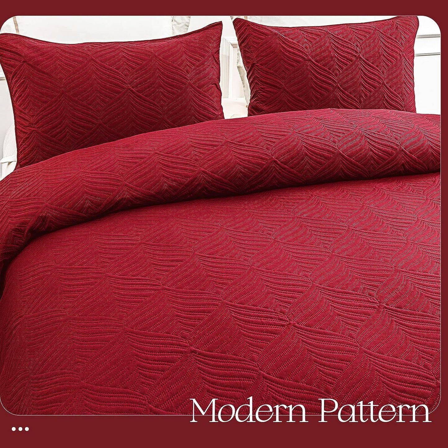 Whale Flotilla Microfiber King Size (92x104 inches) Quilt Set Lightweight Ultrasonic Quilted Bedspreads Coverlets Set with Classic Pattern, Red, 3 Piece (1 Quilt, 2 Pillow Shams)