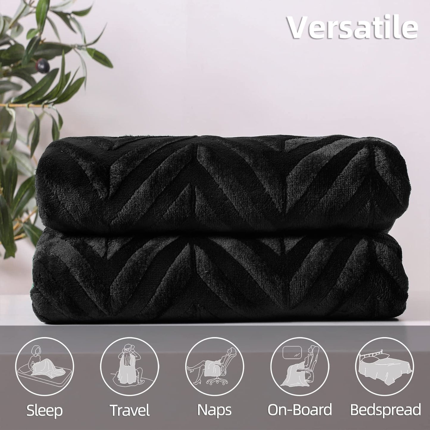 Whale Flotilla Flannel Fleece Twin Size(90x66 Inch) Lightweight Bed Blanket, Soft Velvet Bedspread Plush Fluffy Coverlet Chevron Design Decorative Blanket for All Seasons, Black