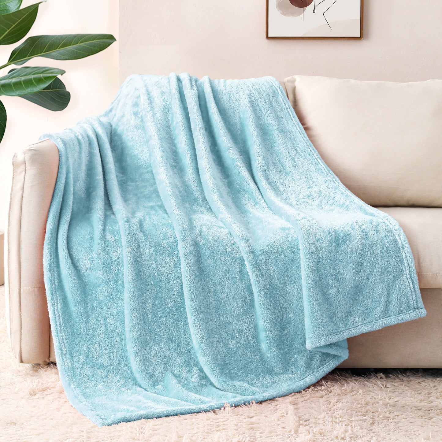 Whale Flotilla Extra Large Fleece Throw Blanket 50x70 Inch, Super Plush and Soft 300GSM Blankets for All Season, Fluffy and Lightweight, Light Blue