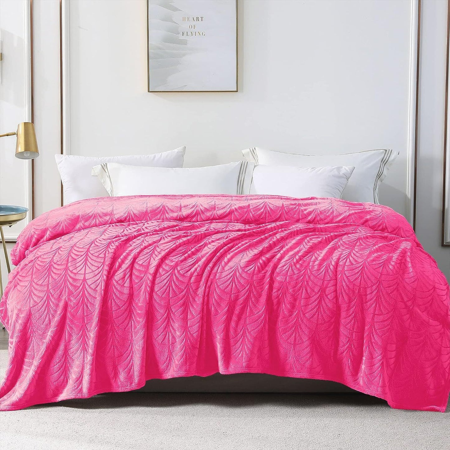 Whale Flotilla Flannel Fleece Twin Size Bed Blanket, Soft Velvet Lightweight Bedspread Plush Fluffy Coverlet Vintage Design Decorative Blanket for All Season, 90x66 Inch, Hot Pink