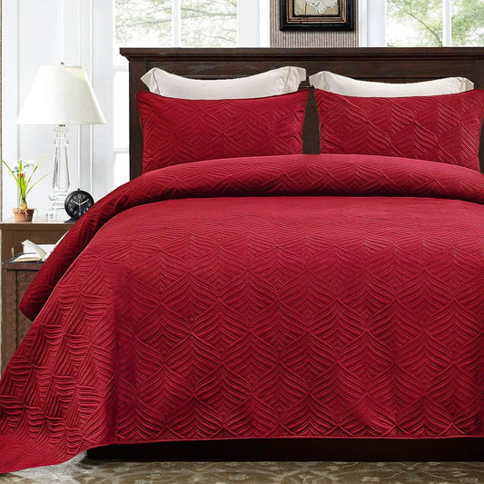 Whale Flotilla Microfiber Twin Size (68x88 inches) Quilt Set Lightweight Ultrasonic Quilted Bedspreads Coverlets Set with Classic Pattern,Red, 2 Piece (1 Quilt, 1 Pillow Sham)