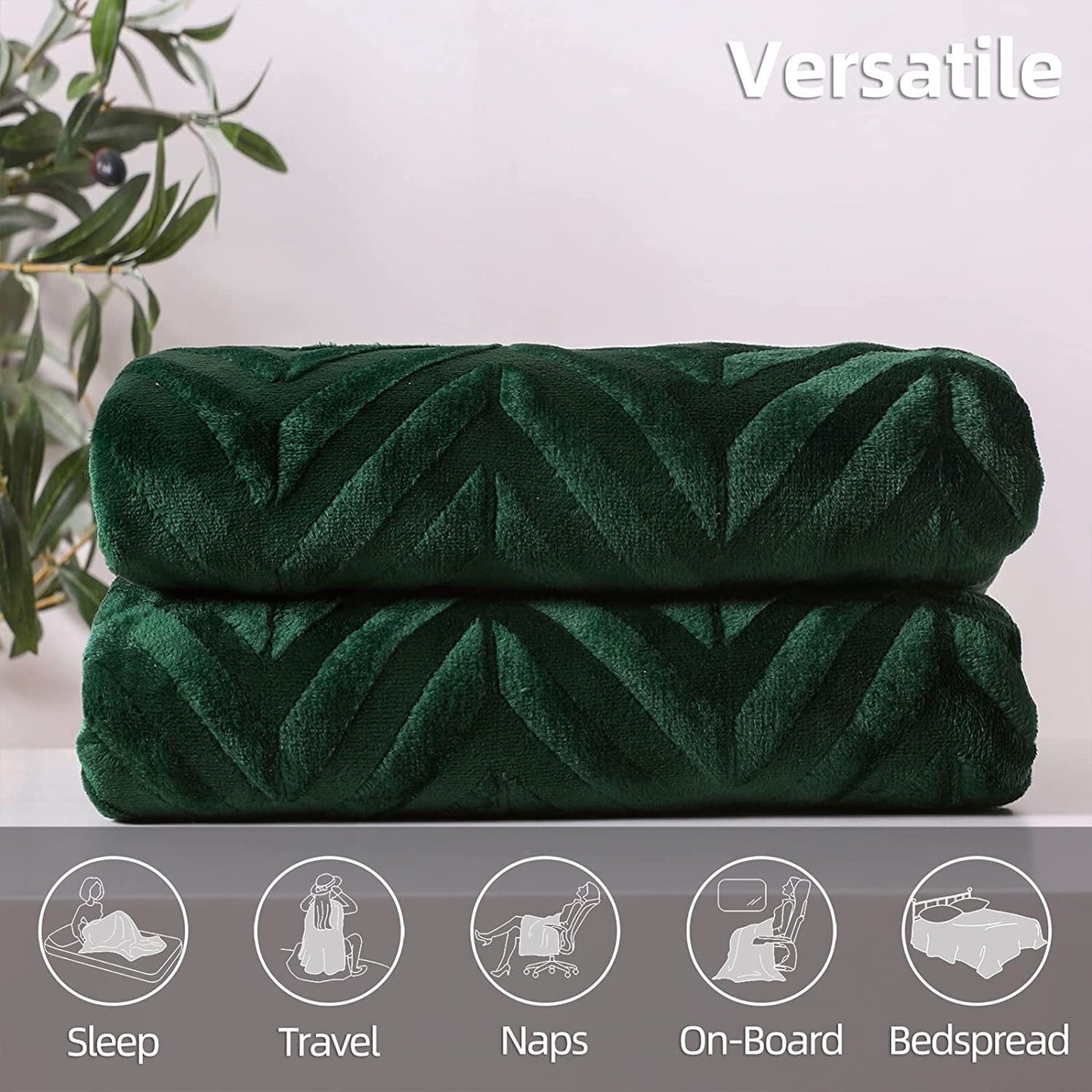 Whale Flotilla Flannel Fleece Twin Size(90x66 Inch) Lightweight Bed Blanket, Soft Velvet Bedspread Plush Fluffy Coverlet Chevron Design Decorative Blanket for All Seasons, Dark Green