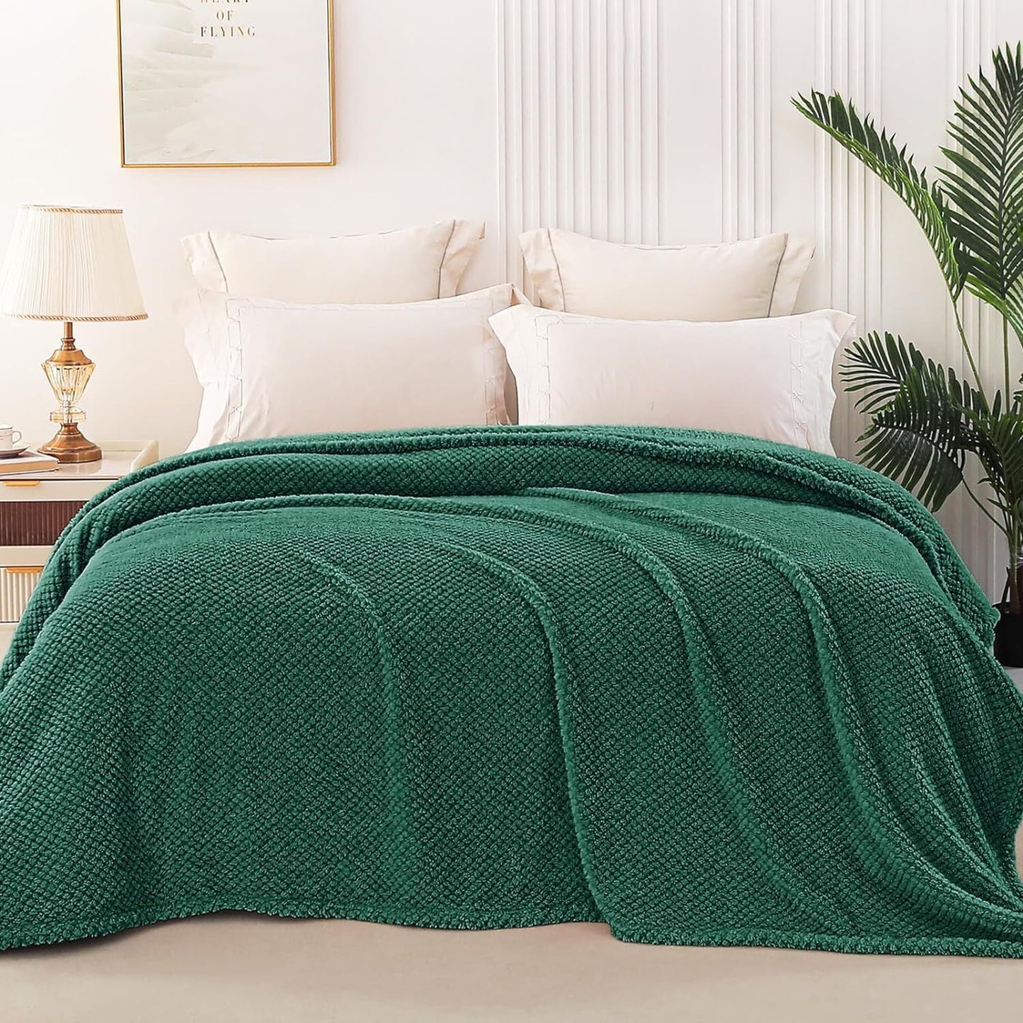 Whale Flotilla King Size Fuzzy Fleece Blanket, Fluffy Warm Soft Jacquard Bed Blankets for Fall Winter, Lightweight and Cozy, 90x104 Inch, Deep Green