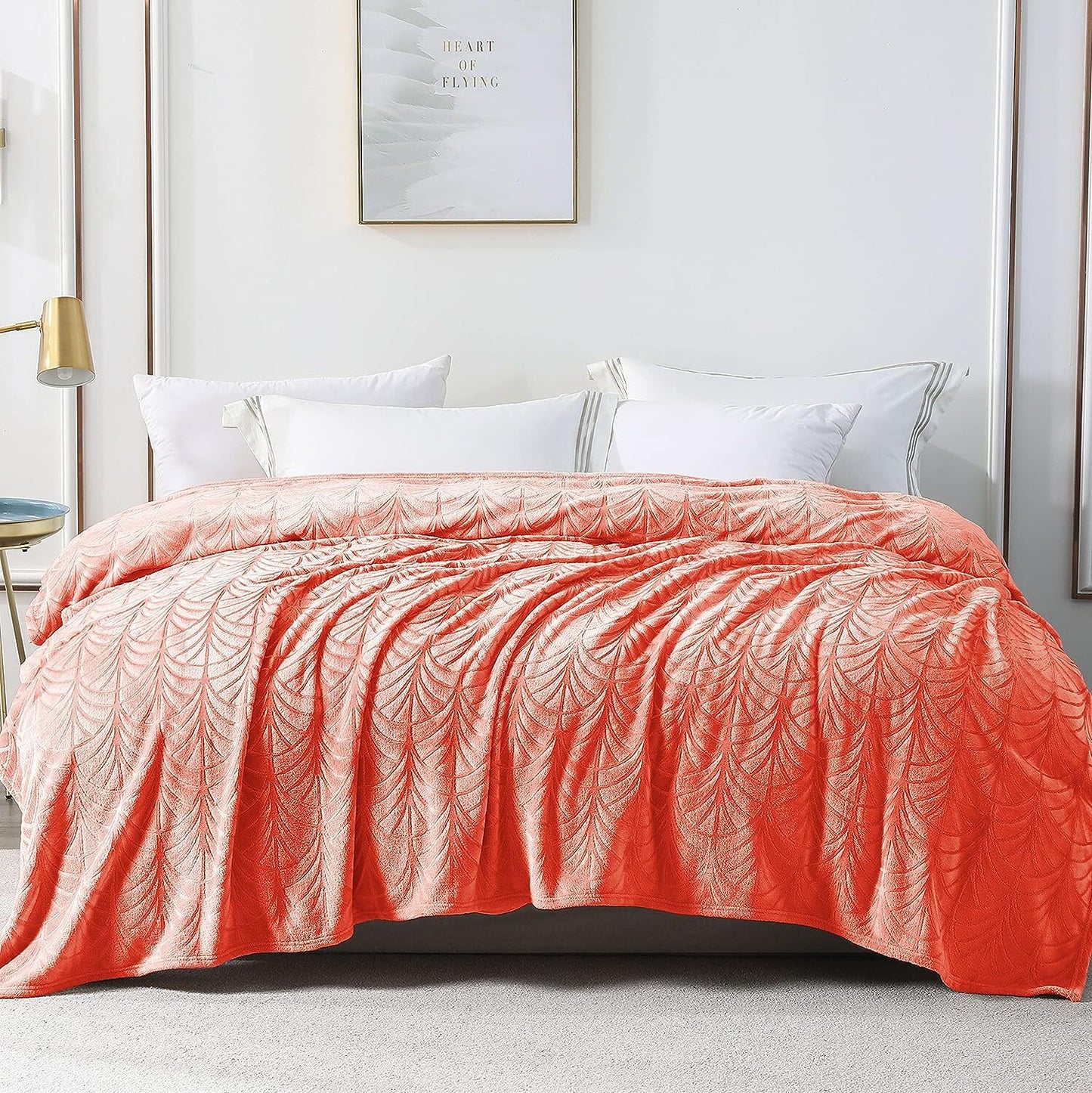 Whale Flotilla Flannel Fleece Twin Size Bed Blanket, Soft Velvet Lightweight Bedspread Plush Fluffy Coverlet Vintage Design Decorative Blanket for All Season, 90x66 Inch, Coral