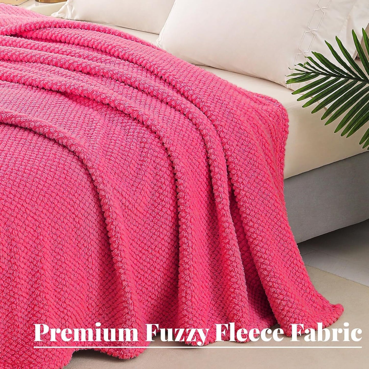 Whale Flotilla King Size Fuzzy Fleece Blanket, Fluffy Warm Soft Jacquard Bed Blankets for Fall Winter, Lightweight and Cozy, 90x104 Inch, Hot Pink