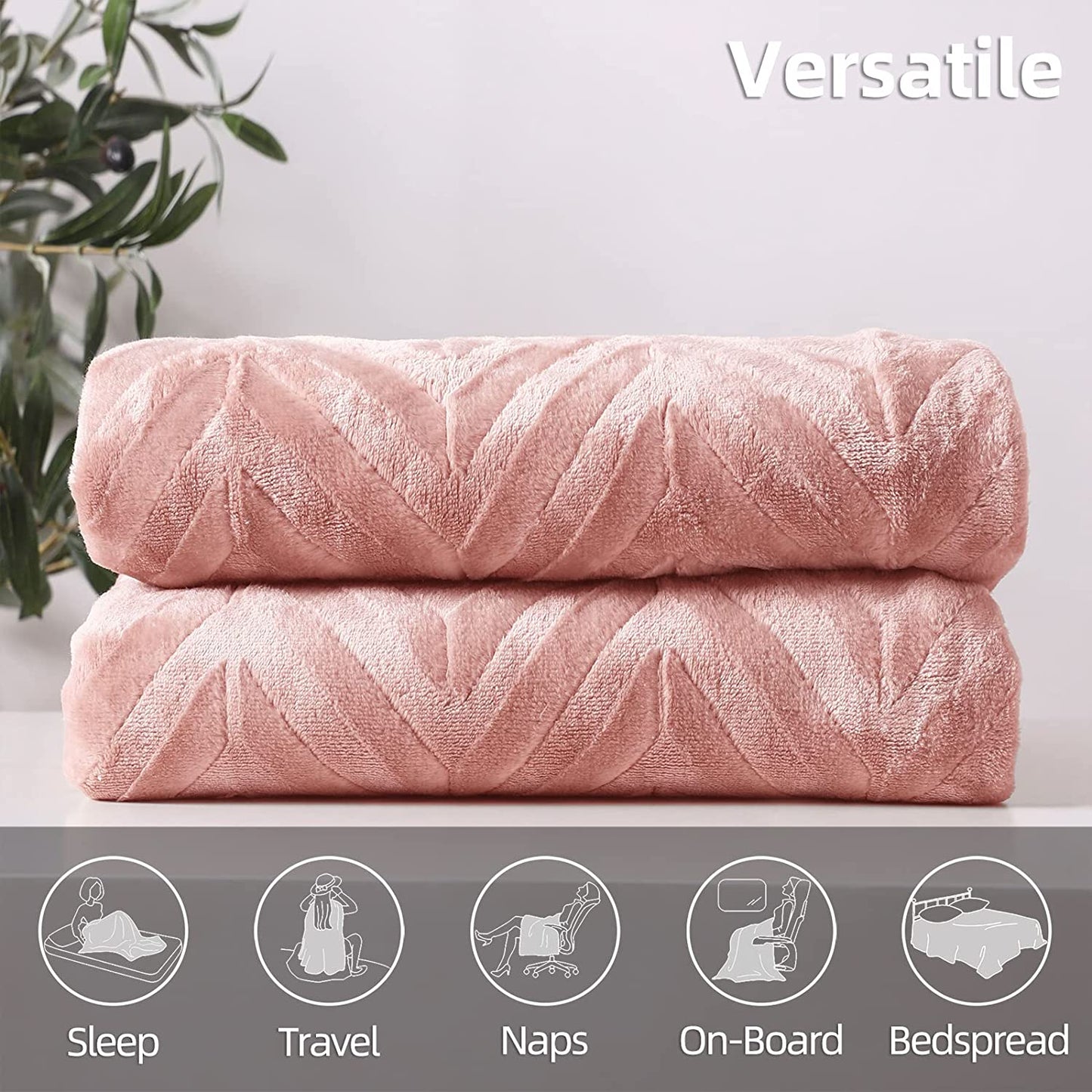 Whale Flotilla Flannel Fleece Twin Size(90x66 Inch) Lightweight Bed Blanket, Soft Velvet Bedspread Plush Fluffy Coverlet Chevron Design Decorative Blanket for All Seasons, Pink