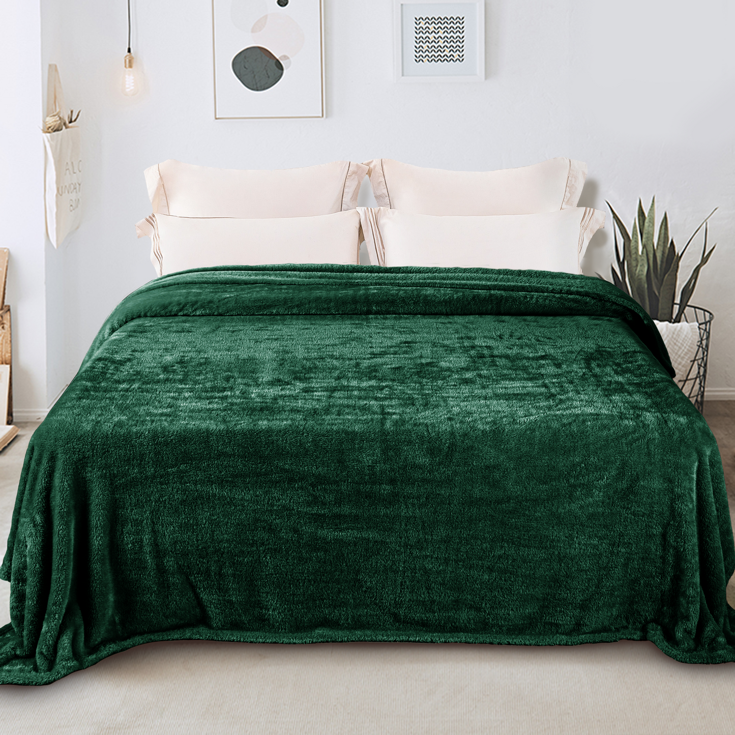 Whale Flotilla Fleece Twin Size Blanket for Bed 60x80 Inch, Super Plush and Soft 300GSM Blankets for All Season, Fluffy and Lightweight,Emerald Green