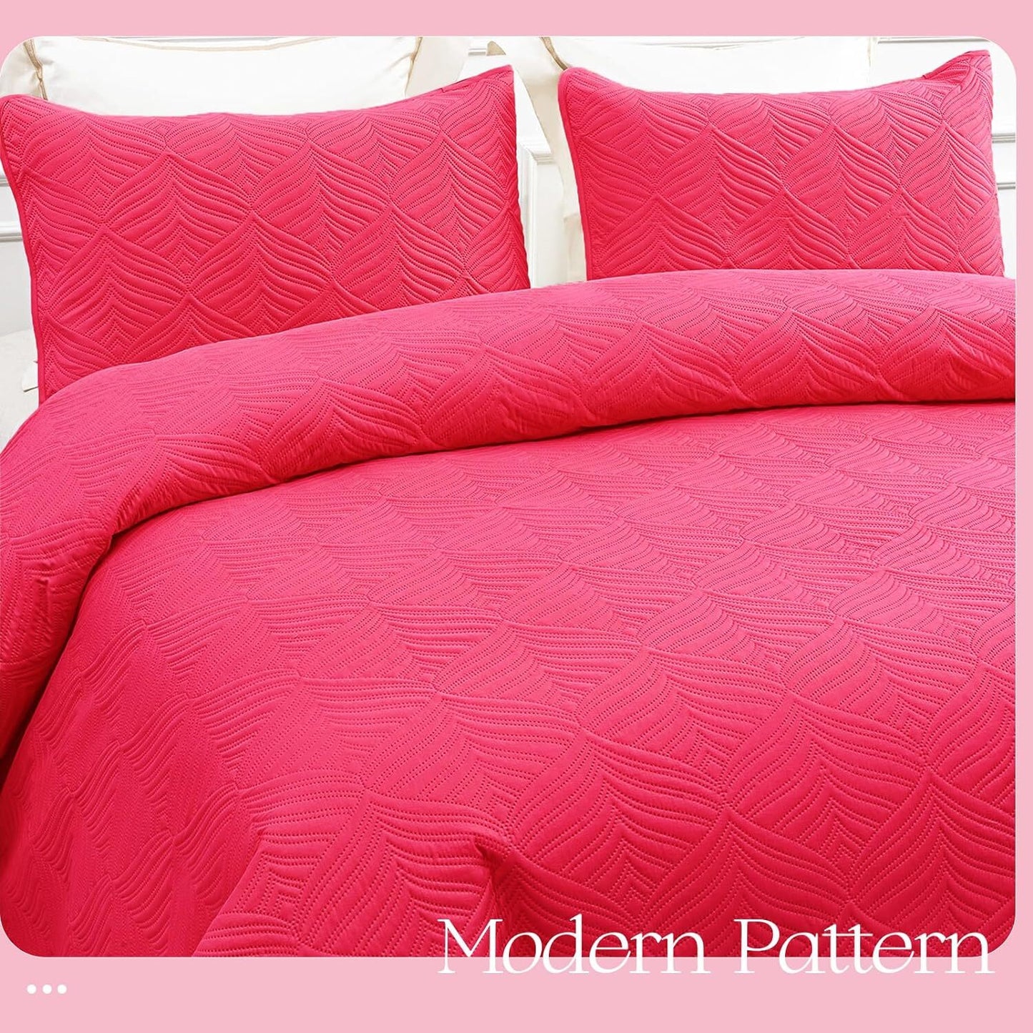 Whale Flotilla Microfiber Twin Size (68x88 inches) Quilt Set Lightweight Ultrasonic Quilted Bedspreads Coverlets Set with Classic Pattern, Hot Pink, 2 Piece (1 Quilt, 1 Pillow Sham)