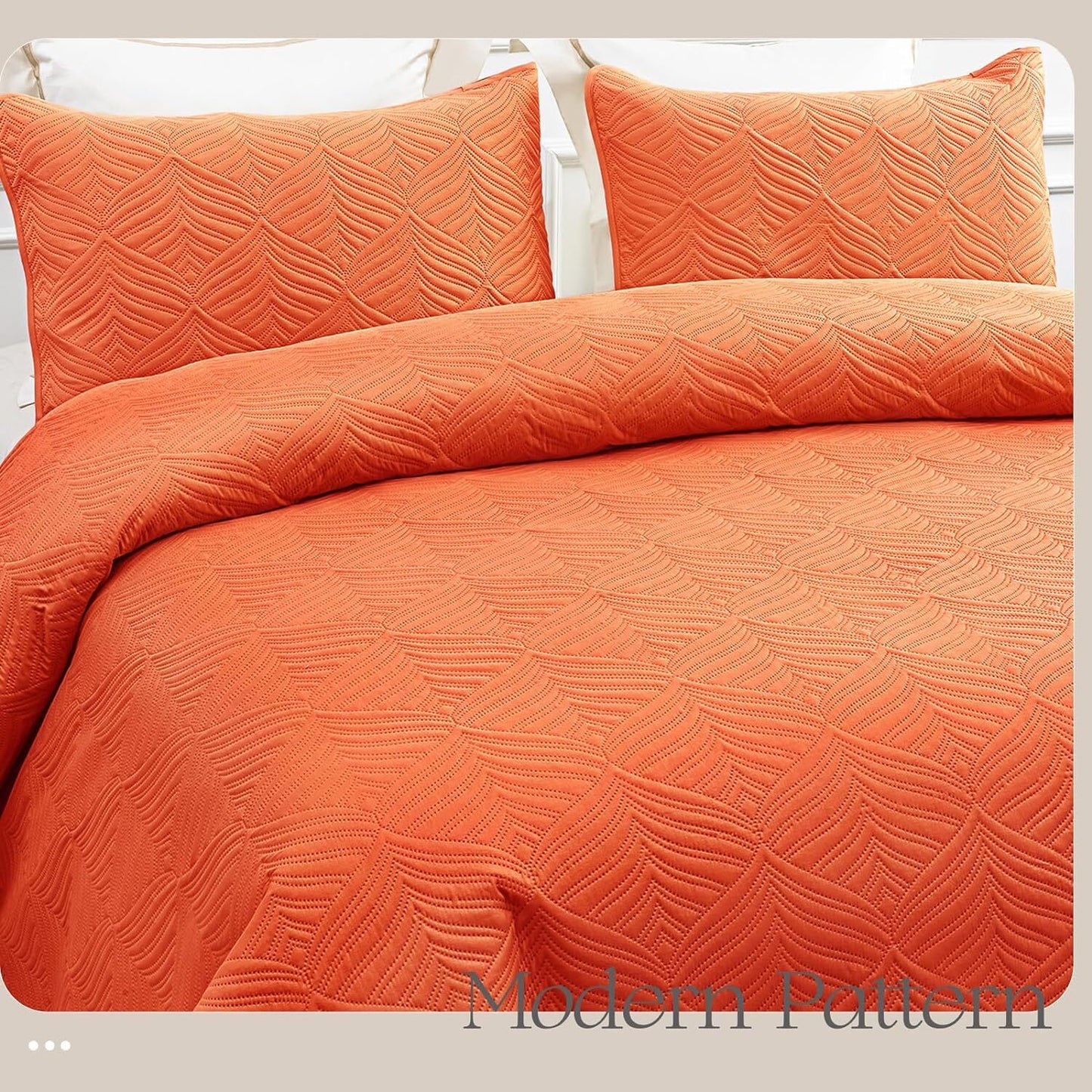 Whale Flotilla 3-Piece King Size Quilt Set, Soft Ultrasonic Embossed Bedding Set, Lightweight Bedspread Coverlet with Vintage Pattern, Reversible Bed Cover for All Seasons, Vintage Burnt Orange