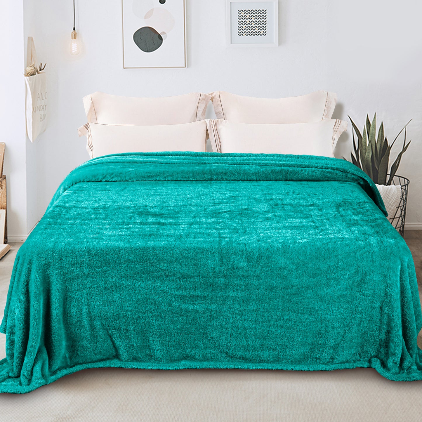 Whale Flotilla Fleece Twin Size Blanket for Bed 60x80 Inch, Super Plush and Soft 300GSM Blankets for All Season, Fluffy and Lightweight,Teal