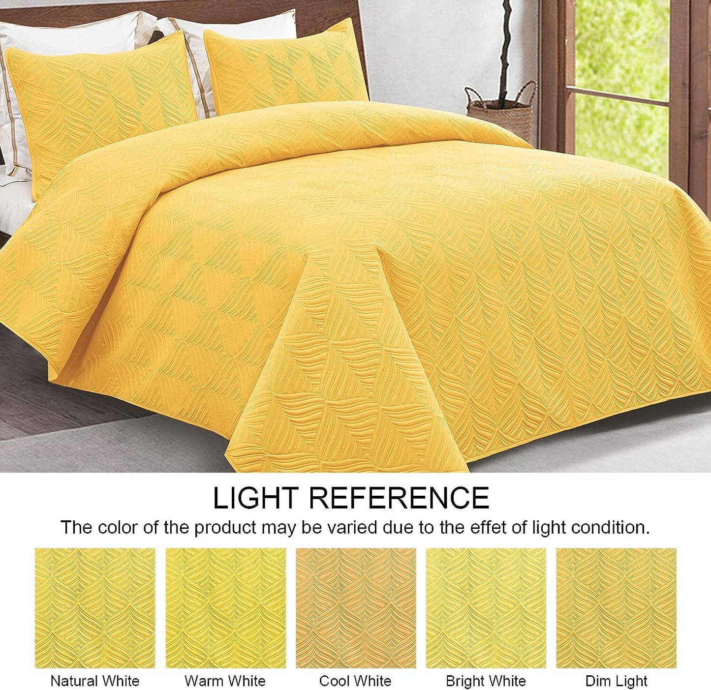 Whale Flotilla Microfiber King Size (92x104 inches) Quilt Set Lightweight Ultrasonic Quilted Bedspreads Coverlets Set with Classic Pattern, Yellow, 3 Piece (1 Quilt, 2 Pillow Shams)