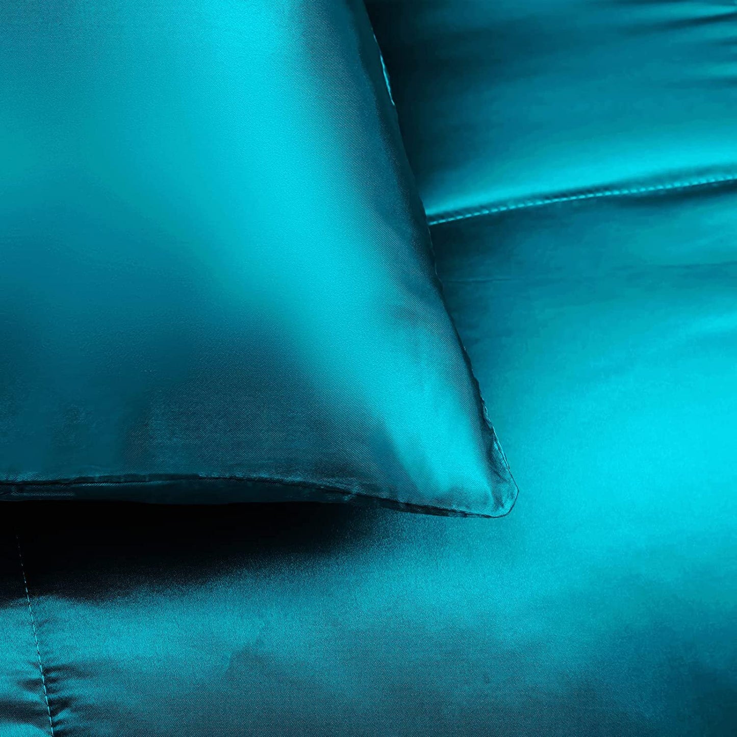 Whale Flotilla 2-Piece Reversible King Size Silk Comforter Set/Bedding Set, Soft Satin Comforter with 1 Satin Pillowcases, Lightweight Duvet Set for All Seasons, Turquoise