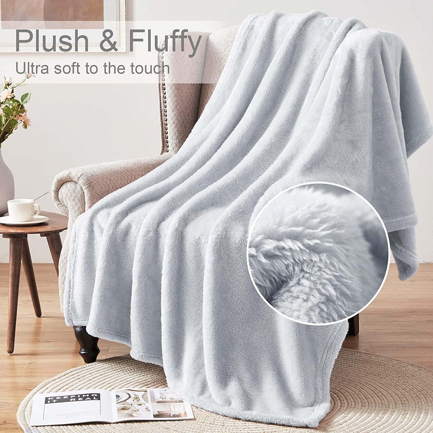 Whale Flotilla Fuzzy Faux Fur Throw Blanket for Couch, Soft Warm Fluffy Fleece Blanket for Bed/Sofa/Camping/Travel, Extra Large and Lightweight, 50x70 Inch, Silver Grey