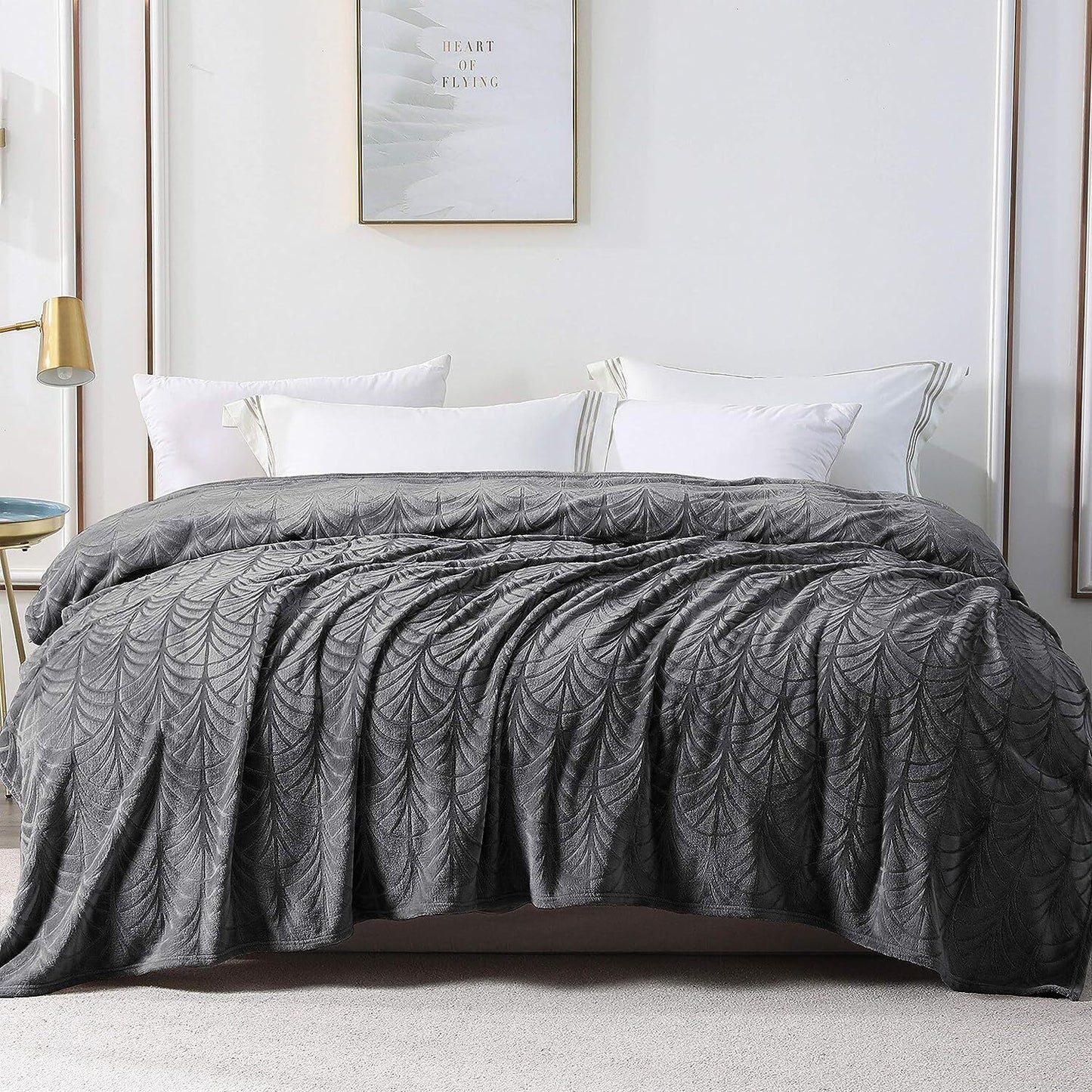 Whale Flotilla Flannel Fleece Twin Size Bed Blanket, Soft Velvet Lightweight Bedspread Plush Fluffy Coverlet Vintage Design Decorative Blanket for All Season, 90x66 Inch, Dark Grey