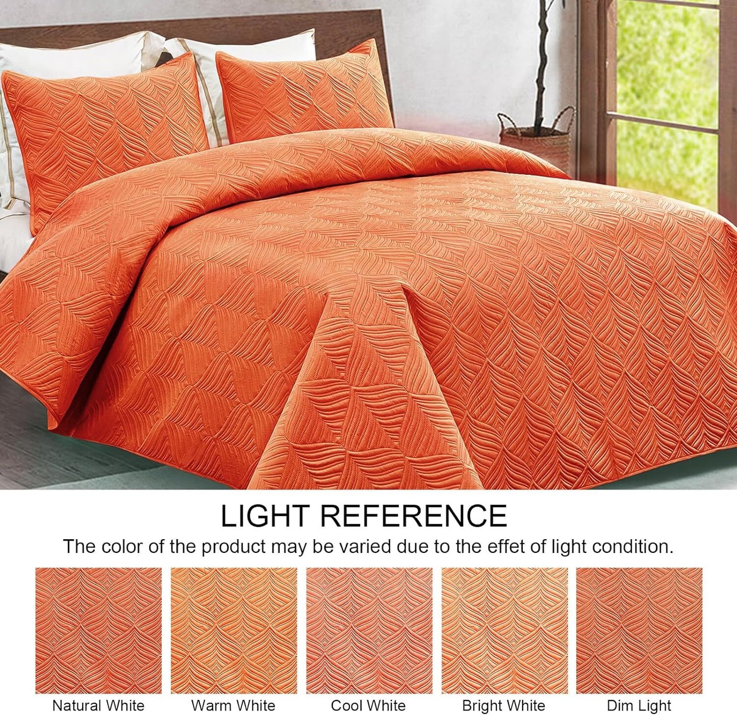 Whale Flotilla 3-Piece King Size Quilt Set, Soft Ultrasonic Embossed Bedding Set, Lightweight Bedspread Coverlet with Vintage Pattern, Reversible Bed Cover for All Seasons, Vintage Burnt Orange